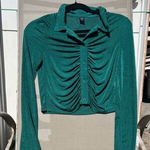 SHEIN Emerald Green Ruched Blouse